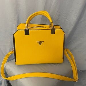 L.A.Athena Yellow Handbag with Gold Accents Very Spacious